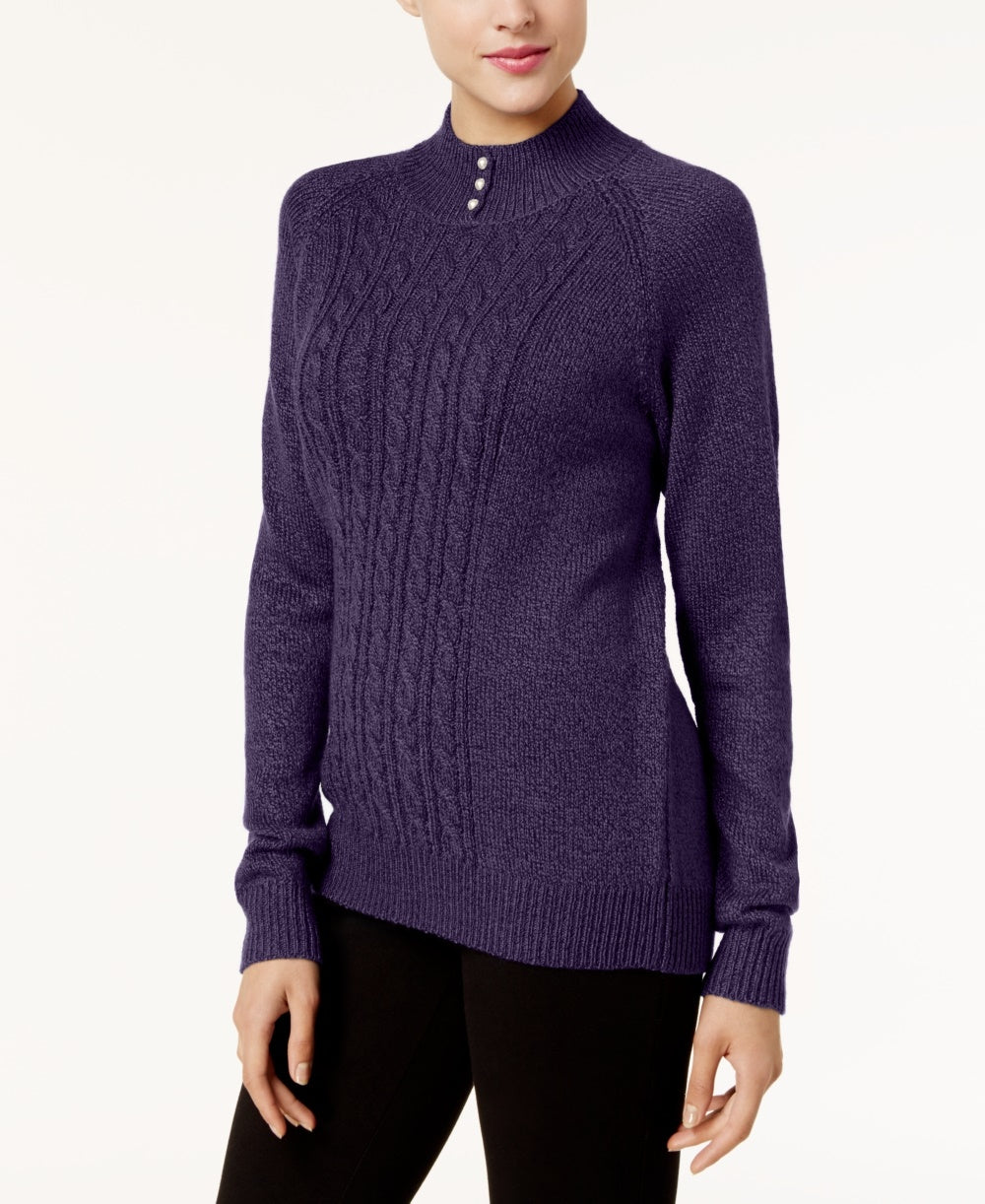 Karen Scott Suéter Feminino de Tricô com Gola Falsa Roxo Pequeno