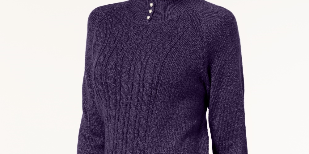Karen Scott Suéter Feminino de Tricô com Gola Falsa Roxo Pequeno