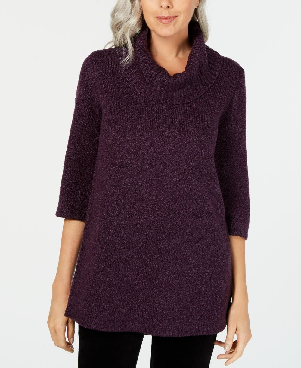 Karen Scott Suéter Feminino Gola Redonda Manga 3/4 Roxo Médio Tamanho Pequeno Médio