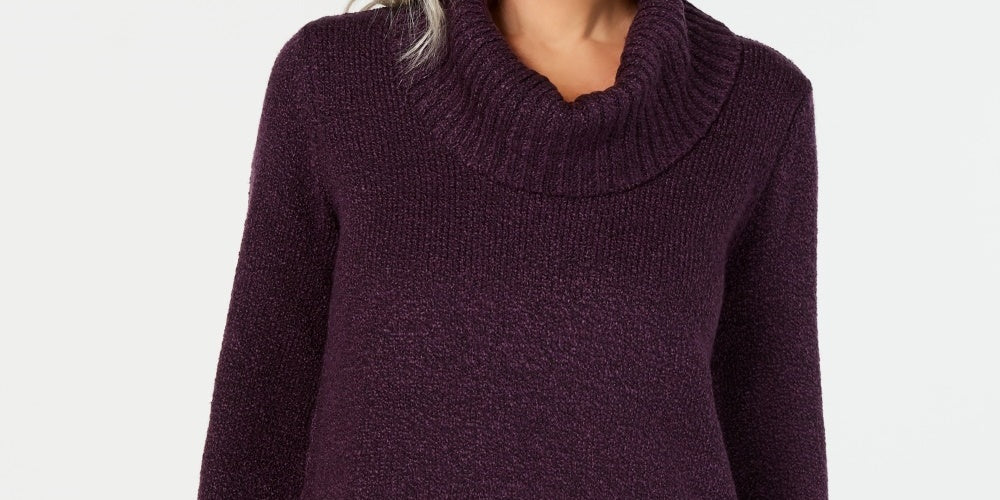 Karen Scott Suéter Feminino Gola Redonda Manga 3/4 Roxo Médio Tamanho Pequeno Médio