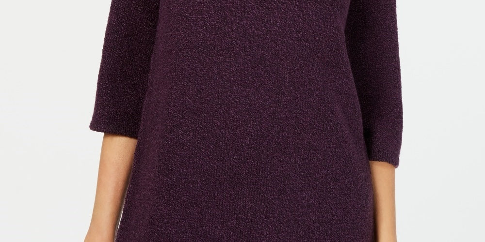 Karen Scott Suéter Feminino Gola Redonda Manga 3/4 Roxo Médio Tamanho Pequeno Médio