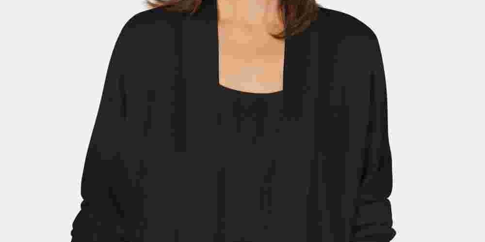 Karen Scott Cardigan Feminino Aberto na Frente Preto Tamanho Pequeno