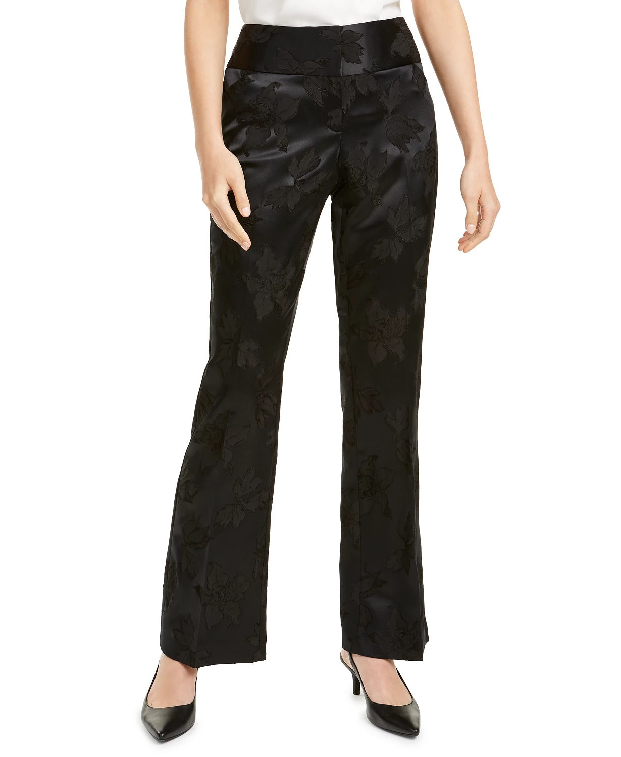Calças femininas Alfani Tummy Control Jacquard pretas tamanho 10