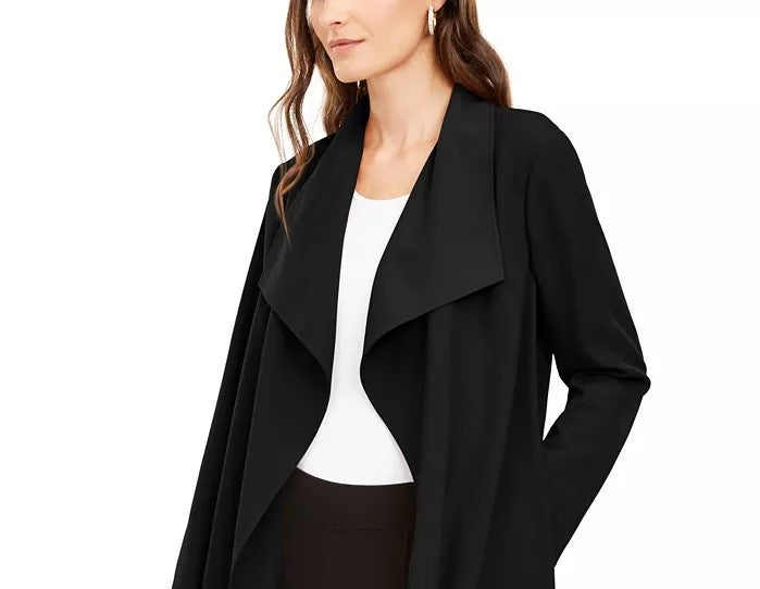 Jaqueta Alfani Feminina Petite Wing-Collar Drapeada Frente Preta Tamanho Petite