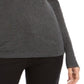 Suéter feminino JM Collection com gola redonda e punhos abotoados, cinza escuro, tamanho médio