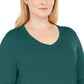 Camiseta feminina verde lisa com decote redondo e manga comprida, tamanho 1X, da coleção JM