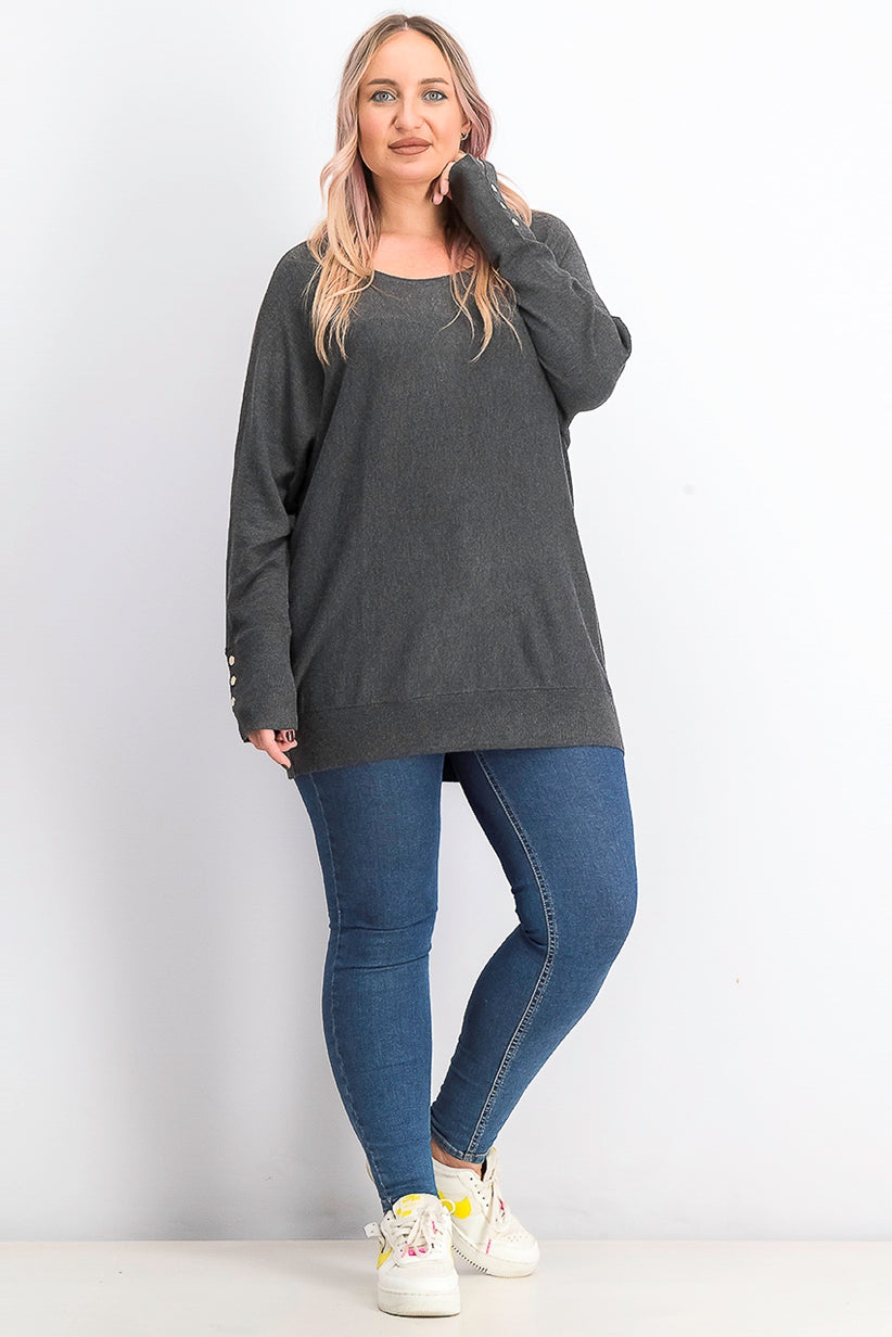 Suéter Dolman Feminino JM Collection Cinza Tamanho 1X