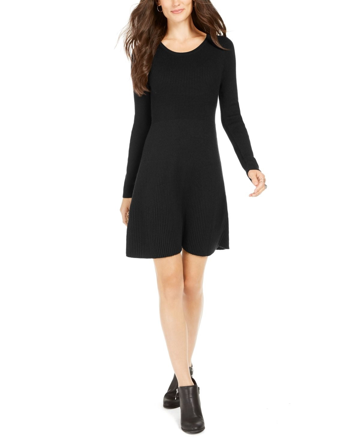 Vestido suéter de malha canelada feminino Style &amp; Co, preto, tamanho grande