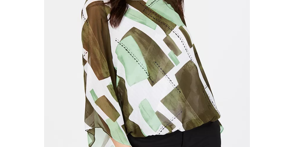 Blusa feminina Alfani com estampa de bolhas e bainha verde, tamanho extra pequeno