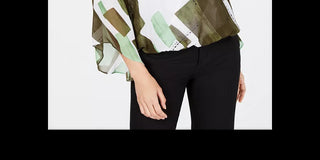 Alfani Women's Printed Bubble-Hem Top Green Size Extra Small