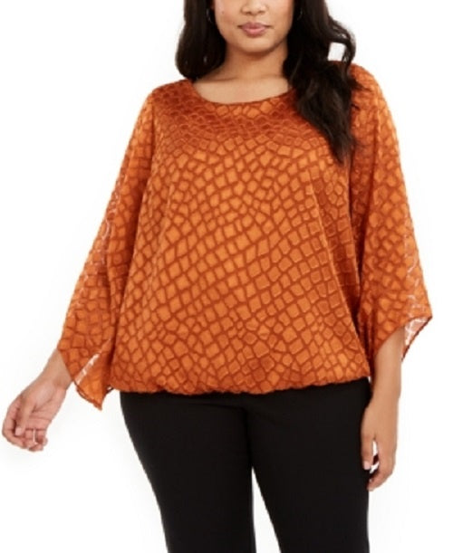 Blusa feminina Alfani Plus com estampa de anjo e manga comprida, marrom, tamanho 2X