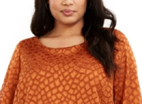Blusa feminina Alfani Plus com estampa de anjo e manga comprida, marrom, tamanho 2X