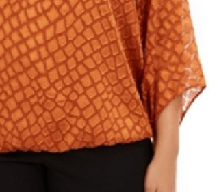 Blusa feminina Alfani Plus com estampa de anjo e manga comprida, marrom, tamanho 2X