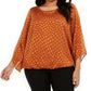 Blusa feminina Alfani Plus Size com estampa de manga anjo e bolhas, marrom, tamanho 3X