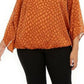 Blusa feminina Alfani Plus Size com estampa de manga anjo e bolhas, marrom, tamanho 3X