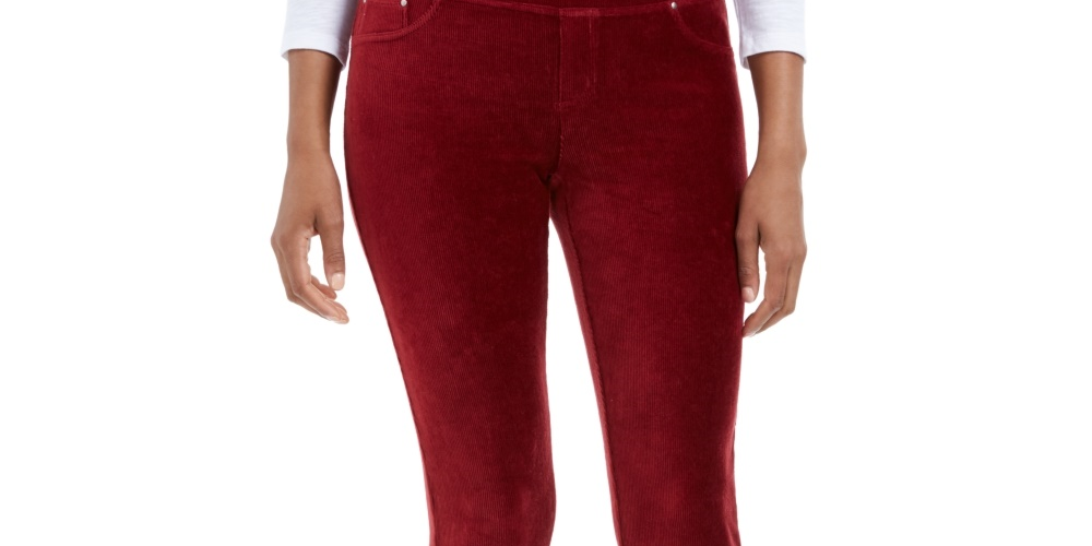Calça skinny de veludo cotelê feminina Style &amp; Co, tamanho grande, vinho