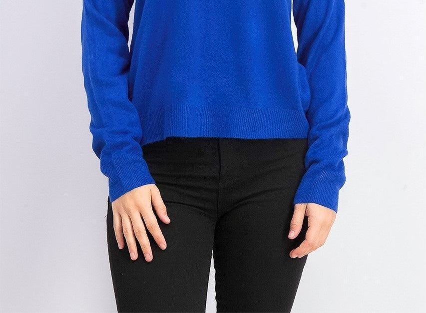 Karen Scott Suéter Feminino com Zíper e Gola Simulada Azul Marinho Tamanho Grande