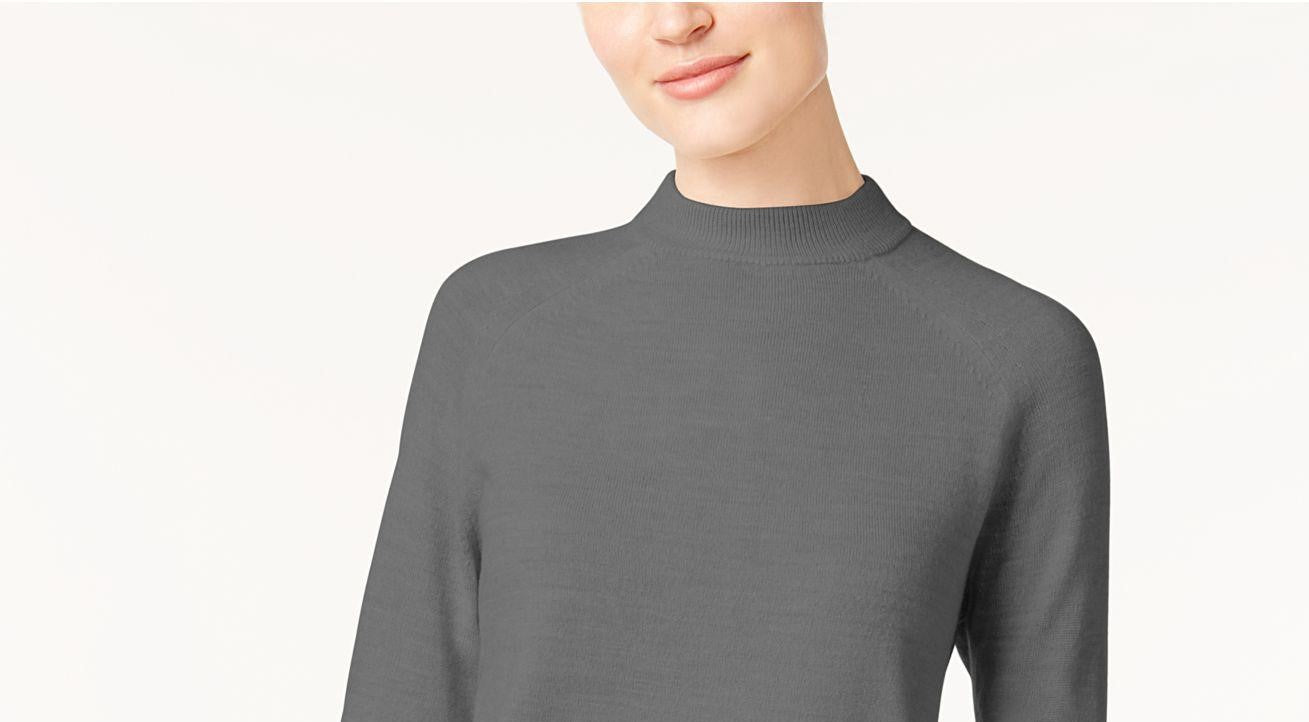 Karen Scott Suéter Feminino com Zíper nas Costas e Gola Simulada, Cinza Escuro, Tamanho P