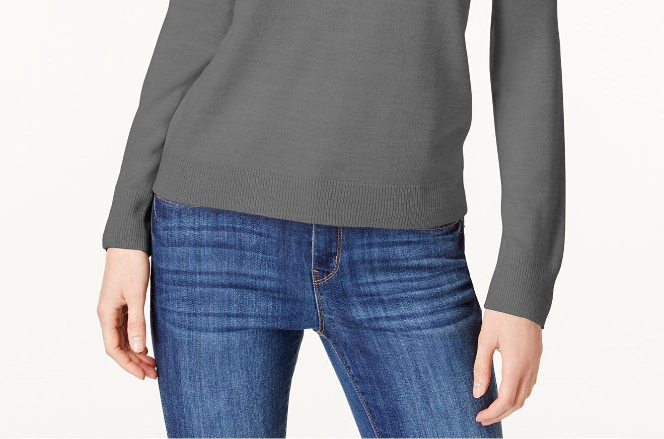 Karen Scott Suéter Feminino com Zíper nas Costas e Gola Simulada, Cinza Escuro, Tamanho P