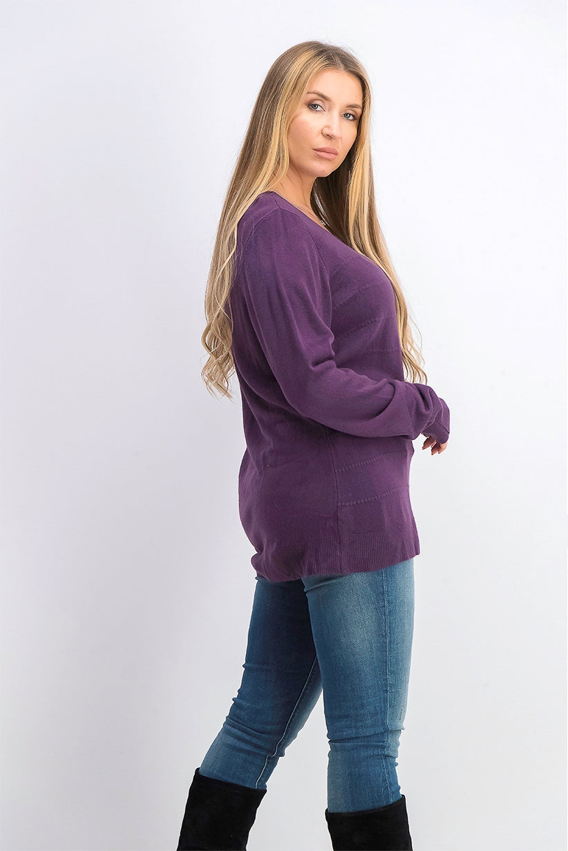 Karen Scott Suéter Listrado Texturizado Feminino Roxo Tamanho Grande