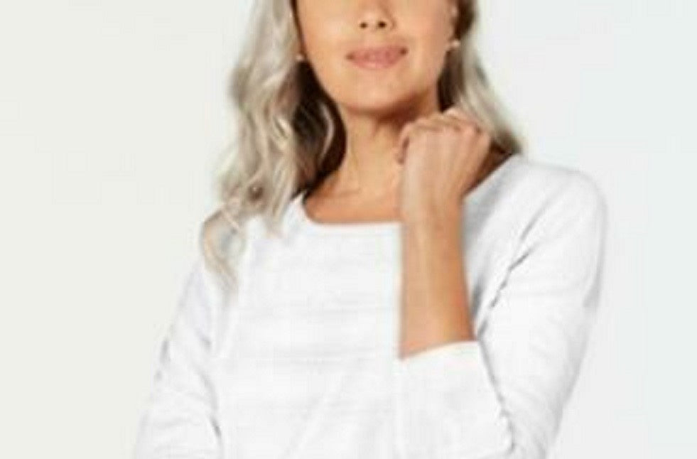 Karen Scott Suéter Listrado Texturizado Feminino Branco Tamanho XX-G