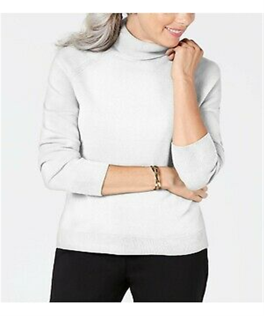 Karen Scott Suéter feminino de gola alta, branco, tamanho grande