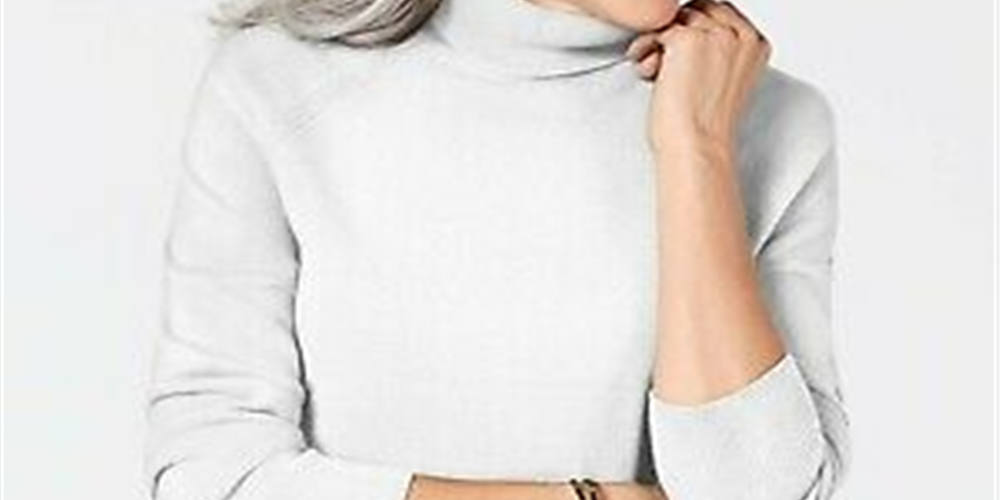 Karen Scott Suéter feminino de gola alta, branco, tamanho grande