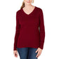 Karen Scott Suéter feminino pequeno com decote em V, vermelho, tamanho pequeno