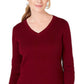 Karen Scott Suéter feminino pequeno com decote em V, vermelho, tamanho pequeno