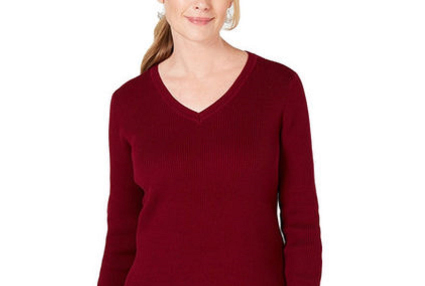 Karen Scott Suéter feminino pequeno com decote em V, vermelho, tamanho pequeno