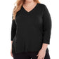 Karen Scott Suéter Luxsoft Plus Size com Decote em V, Preto, Tamanho 1X