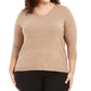 Karen Scott Suéter Plus Size Feminino Gola V Luxsoft Marrom Tamanho 3X
