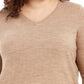 Karen Scott Suéter Plus Size Feminino Gola V Luxsoft Marrom Tamanho 3X