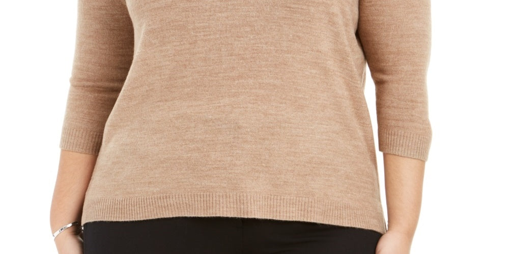 Karen Scott Suéter Plus Size Feminino Gola V Luxsoft Marrom Tamanho 3X