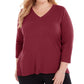 Karen Scott Suéter Luxsoft com decote em V feminino, vermelho, tamanho 3X
