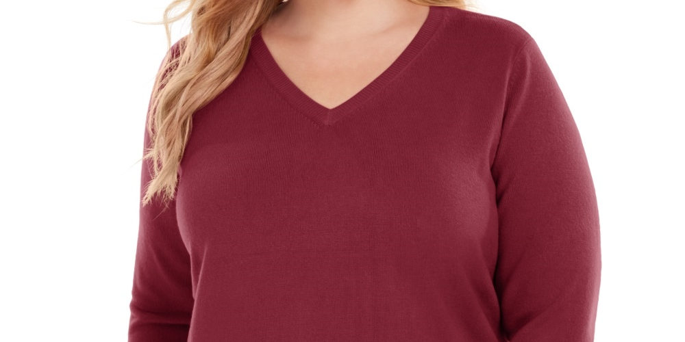 Karen Scott Suéter Luxsoft com decote em V feminino, vermelho, tamanho 3X
