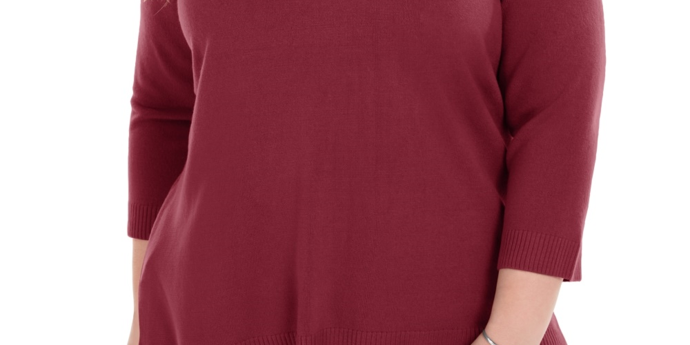 Karen Scott Suéter Luxsoft com decote em V feminino, vermelho, tamanho 3X