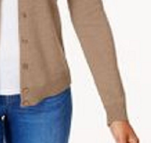 Cardigan feminino Karen Scott com botões e contas, marrom, tamanho extrapequeno