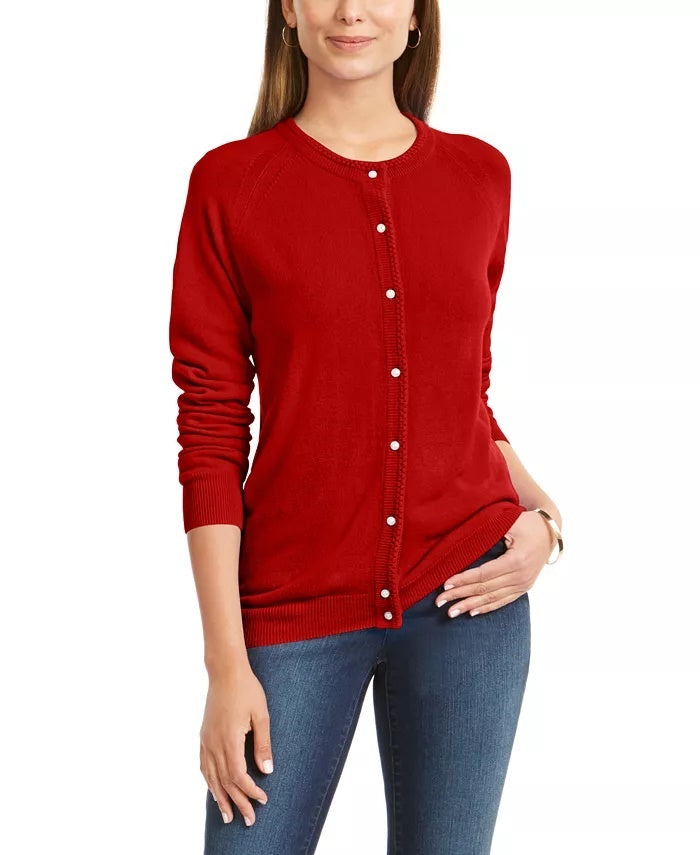 Karen Scott Cardigan Feminino Luxsoft Botão Vermelho Tamanho Pequeno