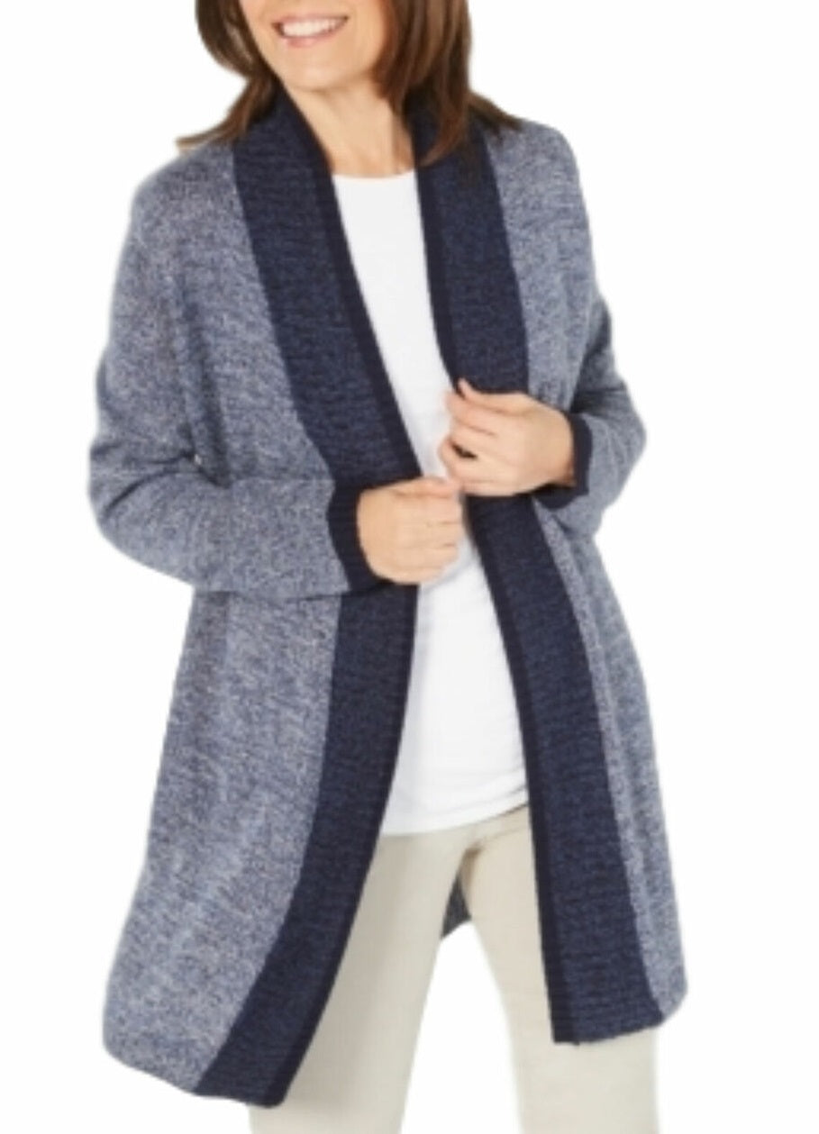 Karen Scott Cardigan Feminino com Acabamento Contrastado e Frente Aberta Azul Tamanho P