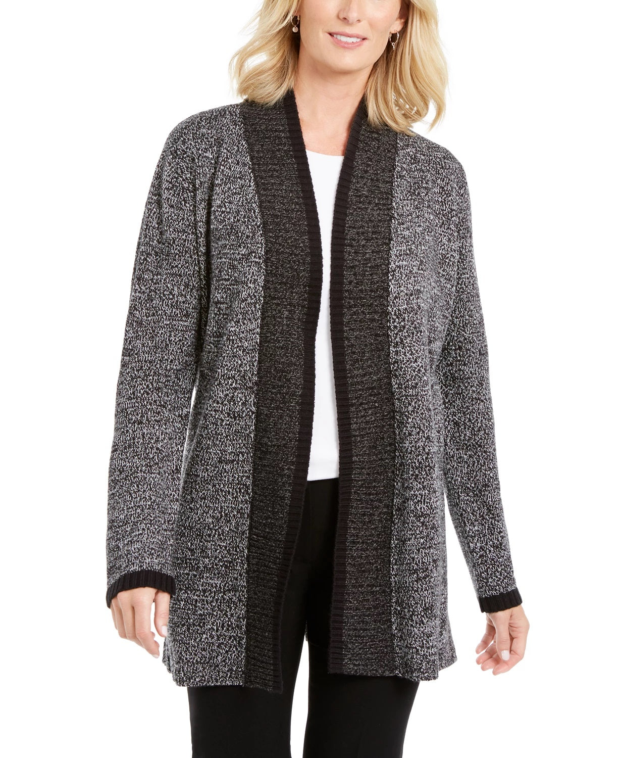 Karen Scott Cardigan Feminino com Acabamento Contrastado e Frente Aberta Cinza Tamanho P