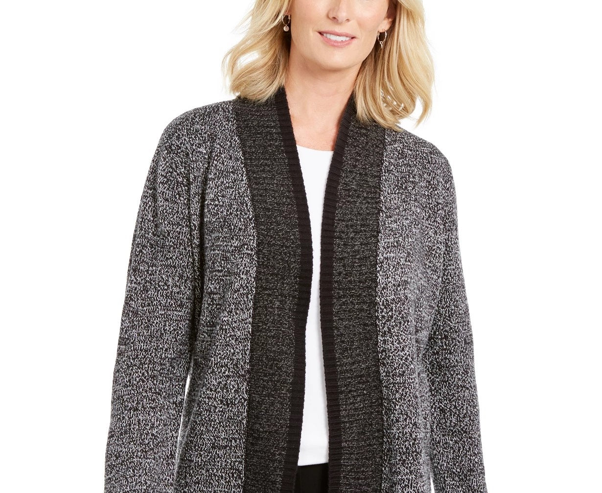 Karen Scott Cardigan Feminino com Acabamento Contrastado e Frente Aberta Cinza Tamanho P