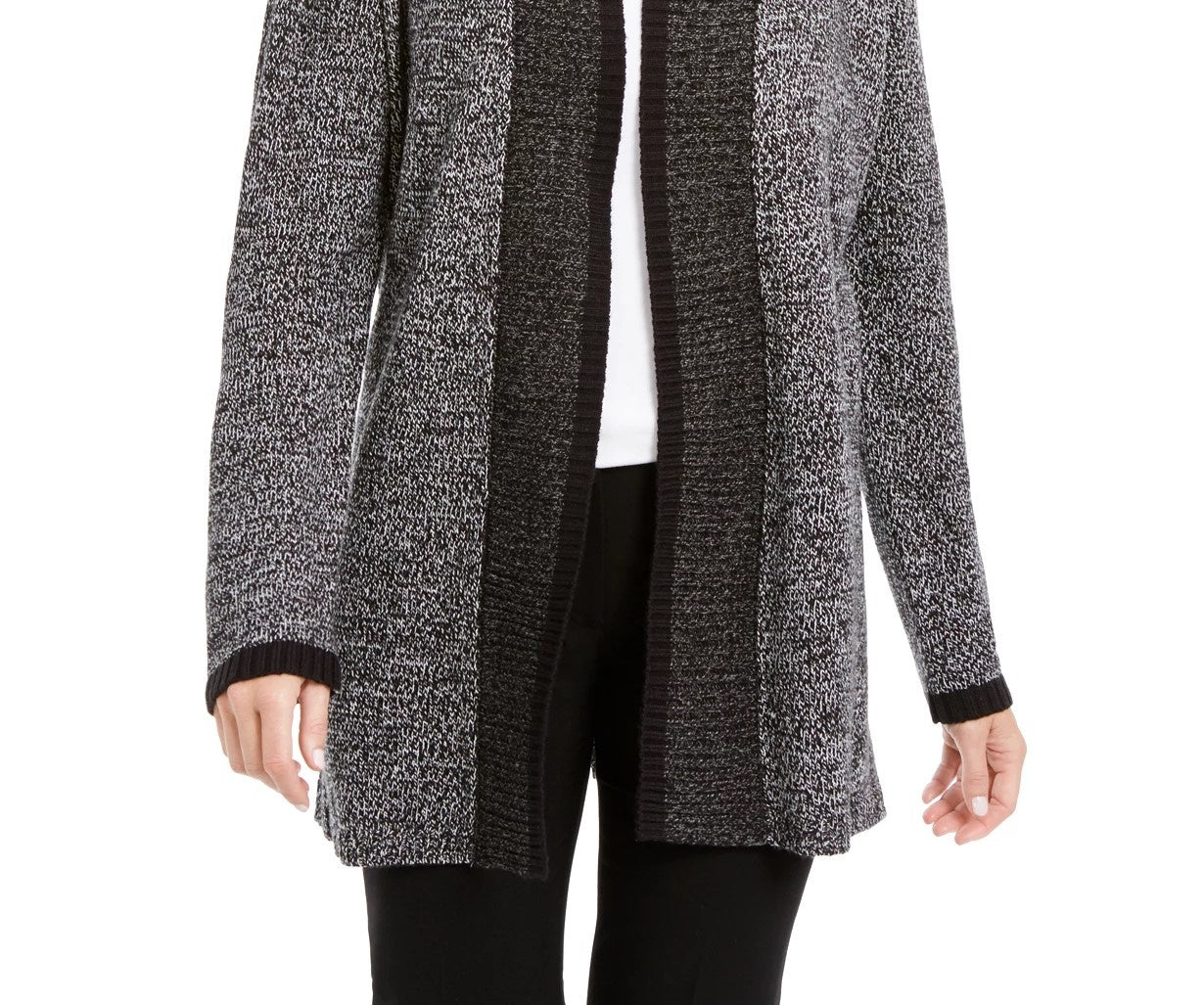 Karen Scott Cardigan Feminino com Acabamento Contrastado e Frente Aberta Cinza Tamanho P