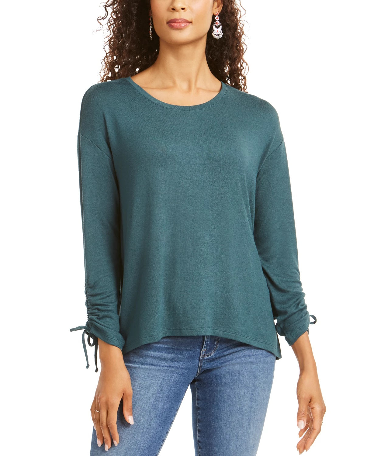 Blusa feminina estilo &amp; co com cordão e punho verde, tamanho extrapequeno