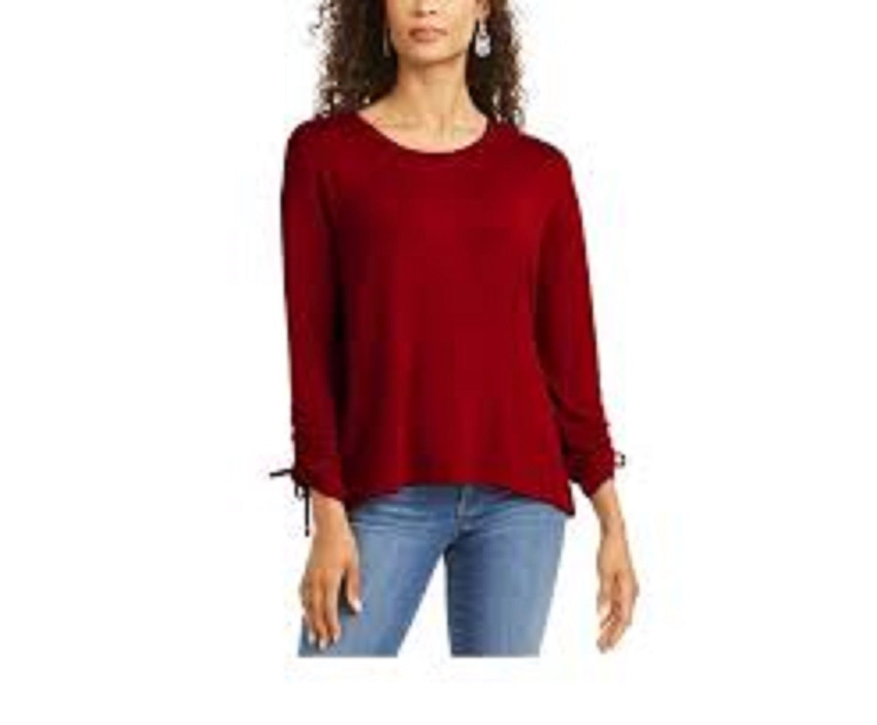 Blusa feminina com cordão e punho, estilo &amp; co, vermelho escuro, tamanho médio
