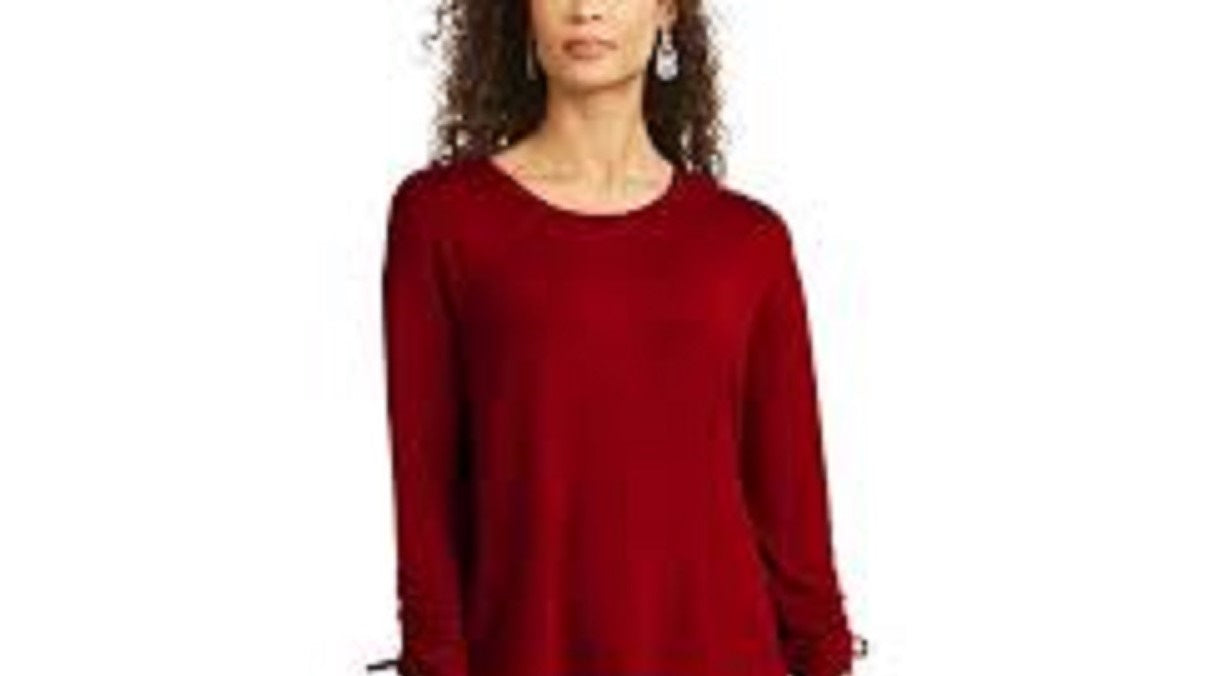 Blusa feminina com cordão e punho, estilo &amp; co, vermelho escuro, tamanho médio