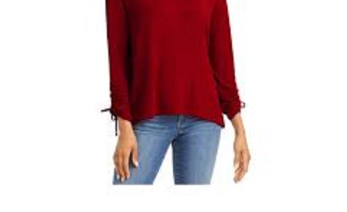 Blusa feminina com cordão e punho, estilo &amp; co, vermelho escuro, tamanho médio