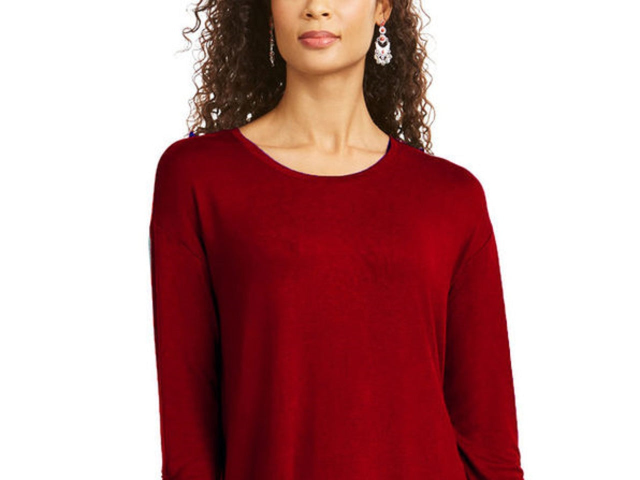 Blusa feminina estilo &amp; co com cordão e punho vinho tamanho extra grande