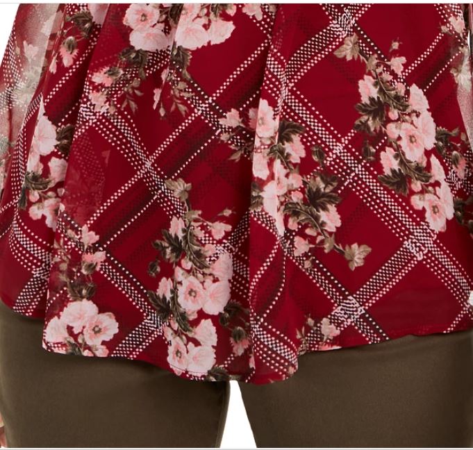 Charter Club Blusa feminina estampada com decote dividido, vinho, tamanho grande