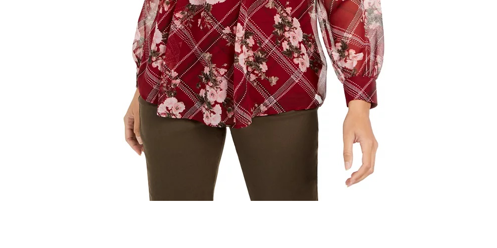 Charter Club Blusa feminina estampada com decote aberto, tamanho vinho, extra pequeno